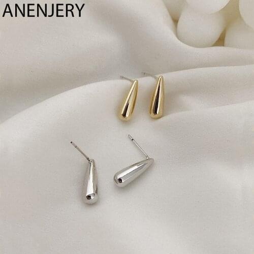 ANENJERY 925 Sterling Silver Elegant Water Drop Small Stud Earrings Fashion Geometric Jewelry For Women Party Gifts S-E1095