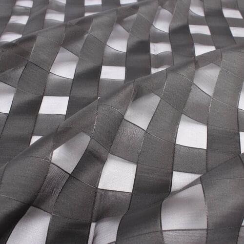Checked big plaids organza fabric for dress making white black 145cm wide by yard