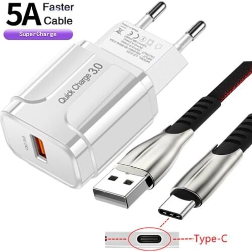 For Samsung S20 S21 A02S A12 A52 A32 A70 Fast Charger Travel Adapter QC 3.0 Fast Charge Type C Cable For Samsung Note 10 20 Plus