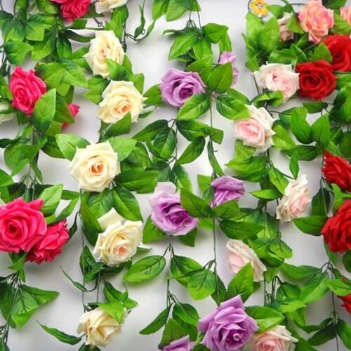 Colorful Artificial Silk Rose Flower Ivy Vine Leaf Home Decor Plants Garland Wedding Party Garlands Supplies Wall Decoration