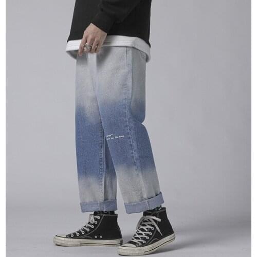 Spring 2020 Vintage Wide Leg Jeans Men Loose High Street Gradient Color Streetwear Biker Jeans Men Fashions Hip Hop Jeans