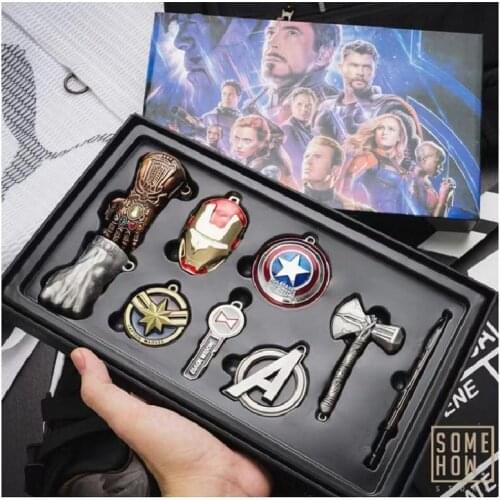 Marvels Action Figure Ornament Toys Thor Ax Iron Man Mask Thanos Glove Keychains Avengers Endgame Car Key Pendant Birthday Gift