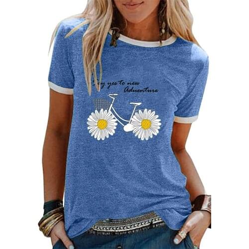 Umeko Summer Casual Sunflower Bicycle Women T Shirt Harajuku Funny Short Sleeve T-Shirt Cute Cartoon Printed Top Tees Female