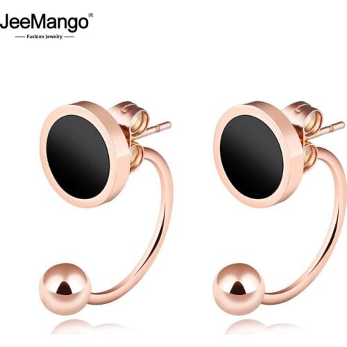 JeeMango Office Semi-circular U Shaped Stud Earrings Stainless Steel Rose Gold Color Earrings Jewelry For Women Brincos JE17087