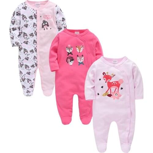 KAVKAS 2/3 PCS Cartoon Print Baby Girl Clothes Autumn Long Sleeve Overall Rompers 100% Cotton Infant roupa Toddler Clothing