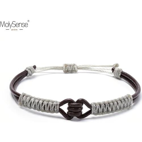 MolySense Handmade Real Leather Sailor knot Waterproof Wax Thread Lucky Rope Bracelet & Bangles For Men Gift Macrame Bracelets
