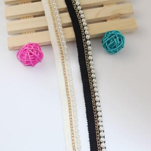 10yards 2cm Pearl Beaded Embroidered Lace Trim Ribbon Fabric Handmade DIY Costume Dress Craft Metal Chain Lace Trim