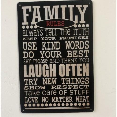 [Luckyaboy] Family Rules Laugh Often Plaque Vintage Metal Tin Signs Home Bar Pub Garage Decor Plates Man Cave Wall Sticker