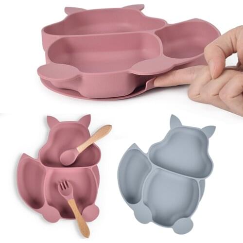 Baby Silicone Cartoons Plate Set Self-Feeding Antislip Saucer Suction Childrens Tableware Silicone Dish for Toddler Cute Style