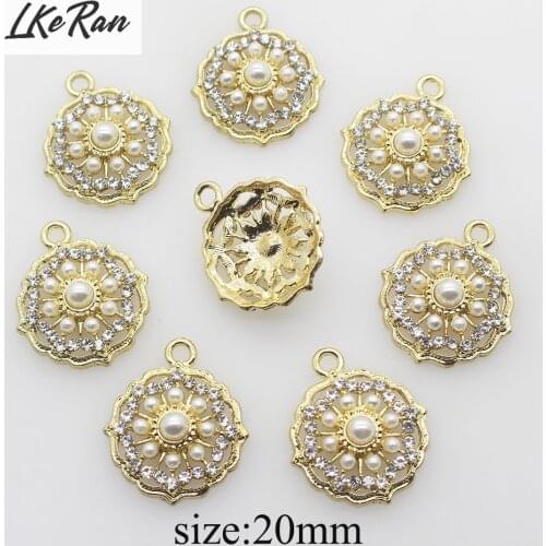 New Fashion 5Pcs/lot 20mm Ivory Pearl Rhinestone Gold Metal Hanging decorative buttons for crafts DIY Accessories