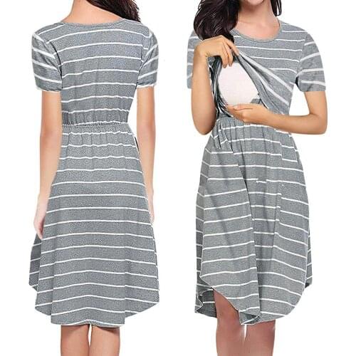 2021 New Maternity Dresses Nursing Nightgown Dress Short Sleeve Breastfeeding Clothes For Pregnant Women Sleepwear Pregnancy