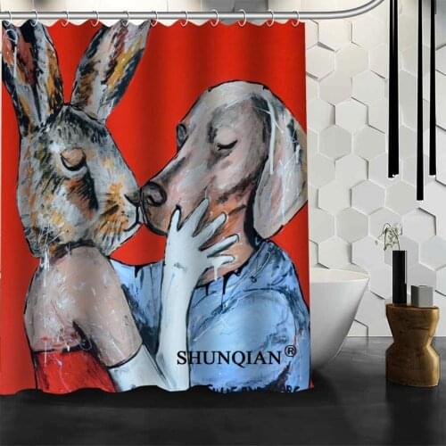 New Arrival Rabbit Paint Shower Curtain Polyester Fabric Printing Bathroom Curtain Waterproof Bathroom Products With Hook