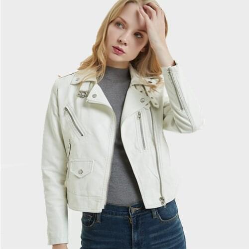 Autumn spring new leather womens fashion short lapel collar buckle PU motorcycle jackets small leathers jacket overcoat
