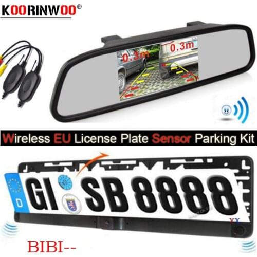 Koorinwoo Wireless EU Parktronic Car Parking Sensor 2 License Plate Frame Camera Car Rear view Step-up Alarm Monitor Mirror Kit