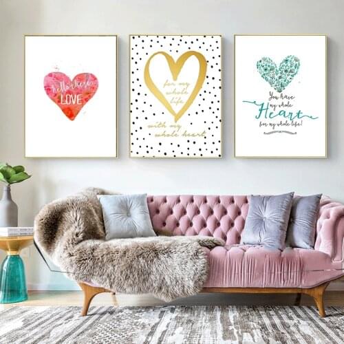 Simple Nordic pink heart-shaped cartoon letters decorative painting living room study bedroom inkjet poster print picture