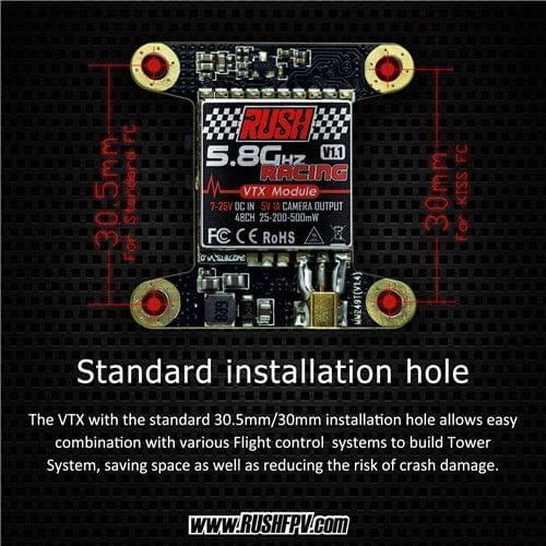 Rush VTX V1.1 5.8G 40CH 25MW 200MW 500MW Switchable Racing AV Transmitter
