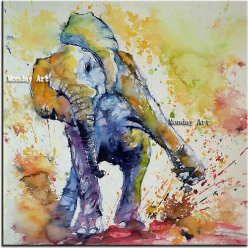 Hand Painted elephant Oil Painting exciting animal pictures Wall Decoration Picture Wall Art For Living Room colorful painting