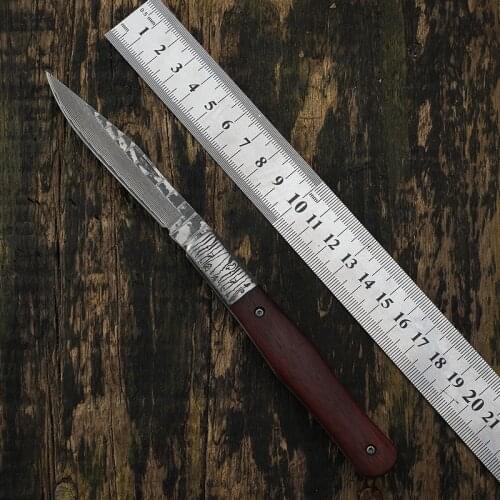Folding knife Damascus steel blade sandalwood handle pocket knife outdoor camping hunting EDC tool fruit knife gift knives