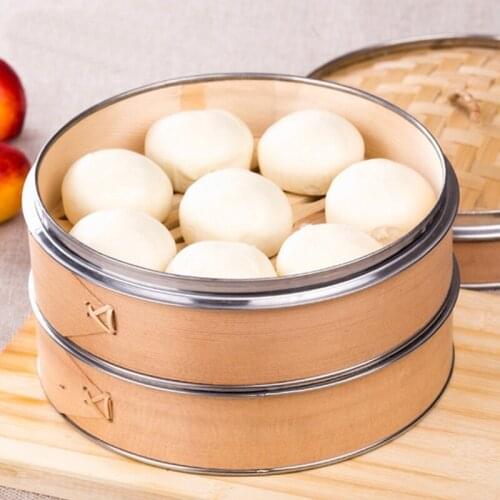 Thick Stainless Steel Side Steamer Steamed Cedar Steamed Buns Steamed Buns Household Bamboo Cage Drawers 2 Layers 1 Lid