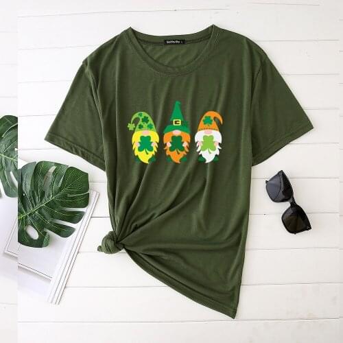St Patricks Day Three Elves Printing Woman Tshirts Graphic T Shirts Aesthetic Clothes Fashion Short Sleeve Plus Size Clothing