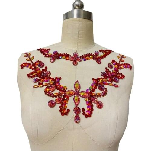 1Piece Rhinestone Crystal Appliques Tulle Crystale Beading Lace Collar Wedding Dress Belt Bridal Patch Appliqued New