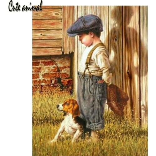 5D Diamond Painting Child And Puppy Picture Full Square Drill DIY Diamond Embroidery Mosaic Pet Dog Rhinestone Home Decoration