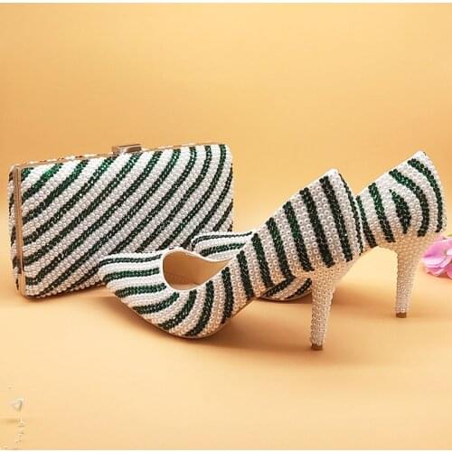 BaoYaFang Shallow Pointed toe Ladies Wedding shoes with matching bags fashion shoe and bag sets Bridal party dress shoes