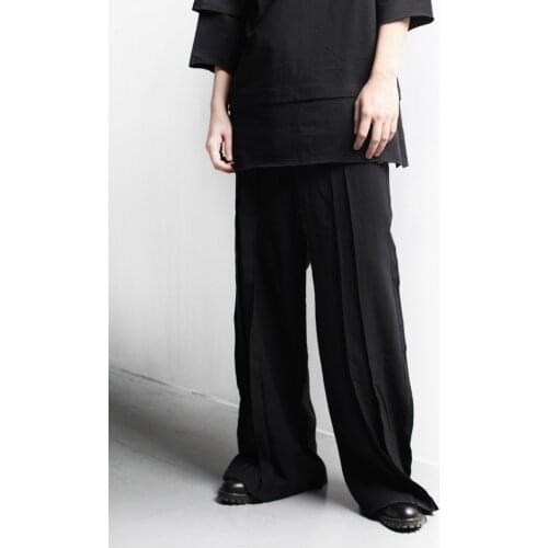 Brand mens trousers new trend casual loose mens pleated wide leg trousers floor dragging lace up large pants