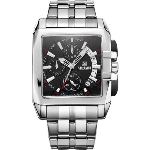 MEGIR Top Brand Mens Big Dial Luxury Quartz Wristwatches Creative Business Stainless Steel Sports Watches Men Relogio Masculino