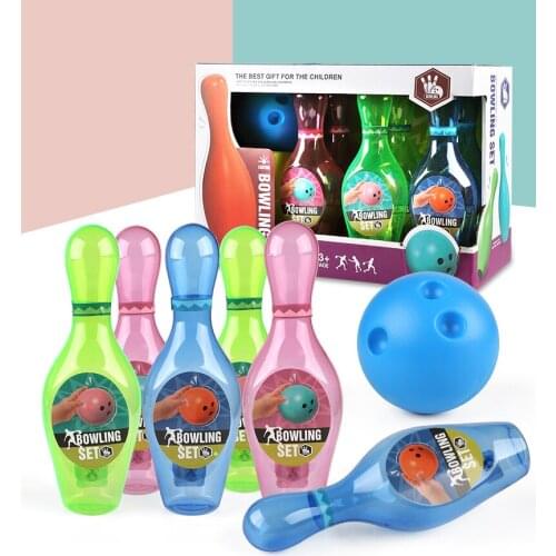 Childrens Bowling Toy Sports and Leisure Indoor Traditional Night Market Flash Light Bowling Set Plastic Bowling Pins