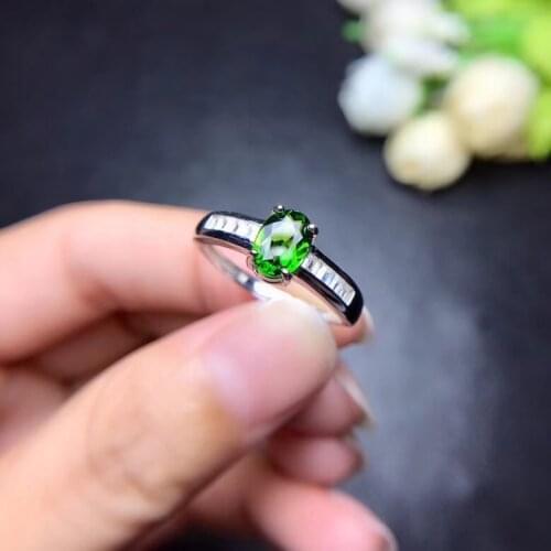 Natural diopside ring, new cut, beautiful fire, beautiful color, 925 silver, unique gem