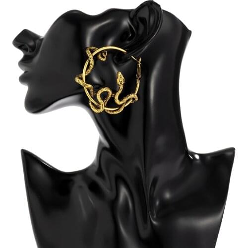 Hyperbole Womens Jewelry Accessories Gold&Silver Color Alloy Snake-Shaped Twisted Circle Statement Hoop Earrings for Teens