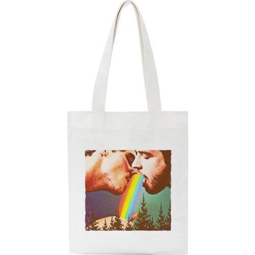 Beautiful Rainbow Pattern Print Crossbody Abstract Cartoon Shoulder Canvas Bags Ins Fashion Handbag Summer New Women Bag Purse