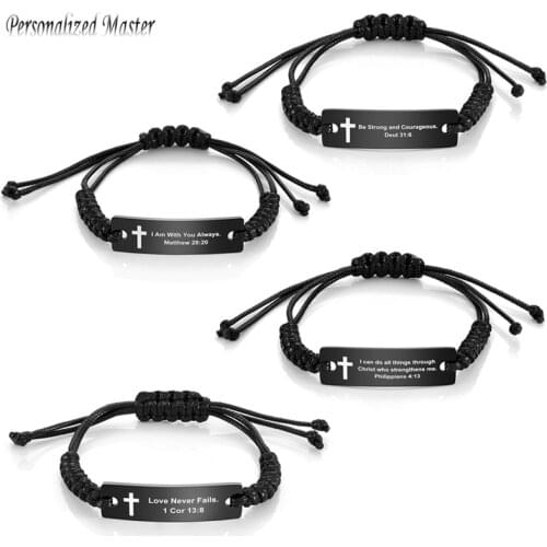 Personalized Master Customized Bracelet with Stainless Steel Cross ID Tag Engraving Texts Names Adjustable Men Women Bracelets