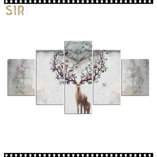 HD 5 Pieces Deer Elk Animal Pictures Posters Wall Art Home Decor for Living Room Painting on The Wall Deer Elk Pictures Wall Art