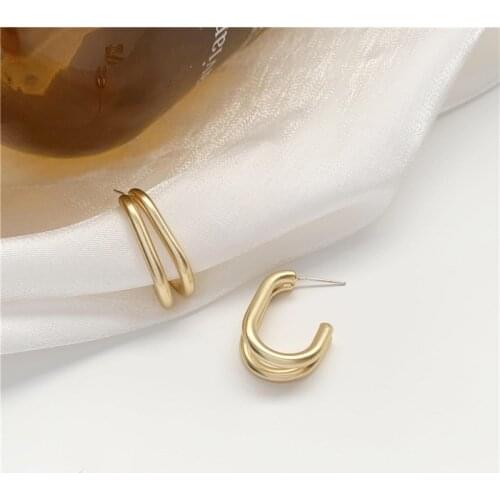 Minimalist Drop Earring Gold Silver color Korean Metal C Geometric Round Big Earrings for Women Girl Wedding Gift Party Jewelry