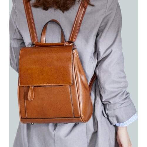 2021 21 European and American fashion new womens leather double shoulder bag with all kinds of oil wax leather backpack