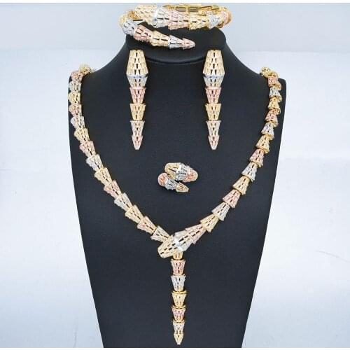 Newness trendy Geometricwer Bridal 4PCS Jewelry Sets New Fashion Dubai Full Jewelry Set For Women Wedding Party Accessories