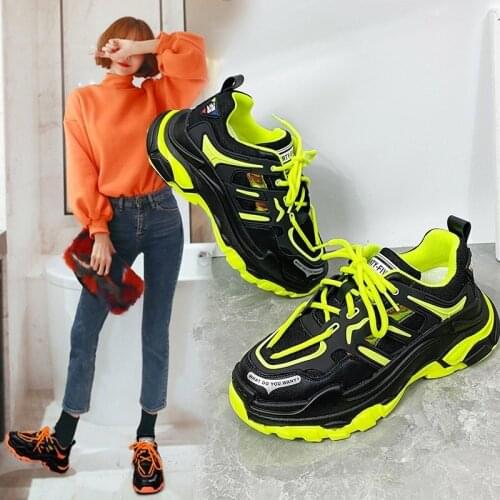 2020 spring and autumn new casual sports shoes wild increase womens shoes fashion color matching old shoes X475