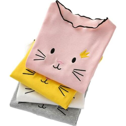 New Autumn Baby Girl Long Sleeve Cotton T-Shirts Kids Cat Printed Tops Tees Casual Blouse New Arrival