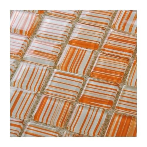 Orange hand painted DIY crystal glass mosaic tiles children kids room kitchen backsplash tile bathroom color wall tile HMGM1050C