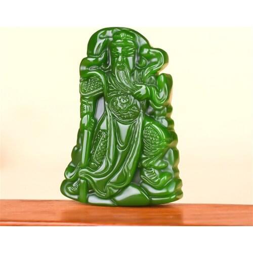 Natural Green Jade Guanyu Pendant Necklace Chinese Hand-Carved Charm Jadeite Jewelry Fashion Amulet for Men Women Gifts