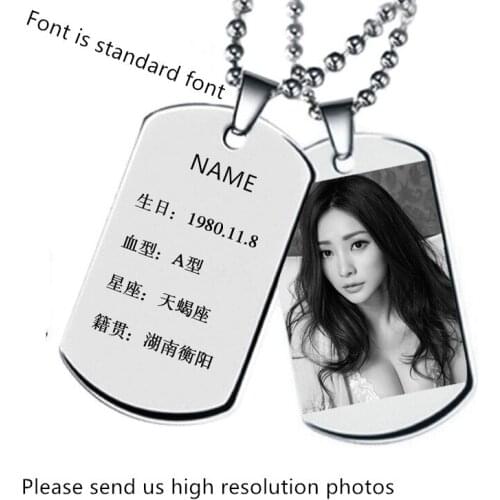 Gift Engraved image Geometric Stainless Steel Tag Necklace Customize Logo English alphabet family Name photo birthday jewelry