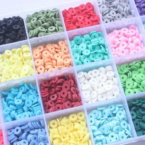 4800Pcs 24 Colors 6mm Flat Round Polymer Clay Disc Loose Spacer Bead DIY Jewelry