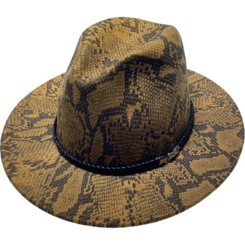 Snakeskin Print Fedoras Hat for Man Bonnet Wide Brim Felt Adult Classic Medium Width Woman Stylish Fashion Hat