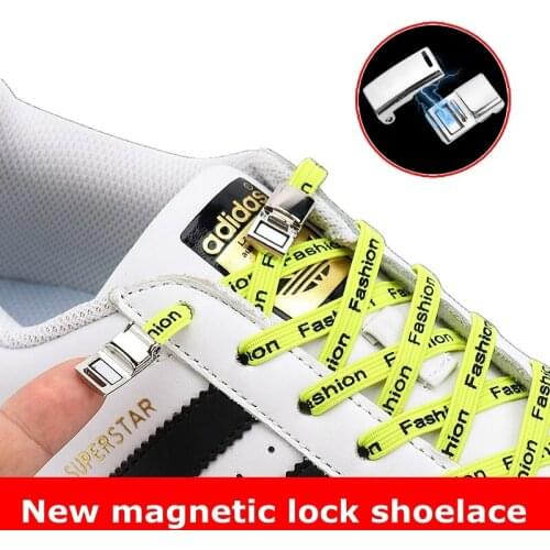 No Tie Shoe Laces Elastic Metal Lock Magnetic Shoelaces Flat Letter Printing Easy Installation Lazy Shoelace Fast On And Off