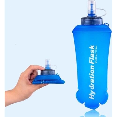 Sports 500ml TPU bag blue clear outdoor foldable soft water bottle 2000ML running cycling water bags with straw