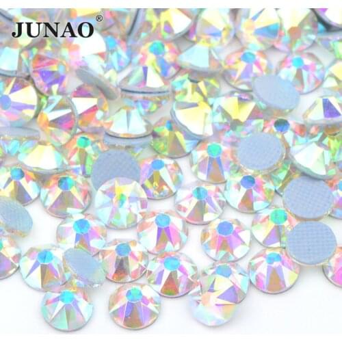 JUNAO 16 Cut Facet SS10 SS16 SS20 SS30 Glitter AB Crystal Glass Hot Fix Rhinestones Flat Back Hotfix Iron On Strass Stones