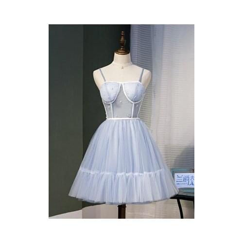 Light blue beading tutu lovely sleeve short lolita dress/stage performance/studio/can customs size