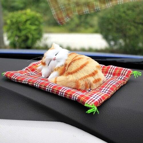 Car Ornaments Cute Simulation Sleeping Cats Electric Mew Sound Lovely Real Life Plush Kittens Doll Toy Decoration Gifts